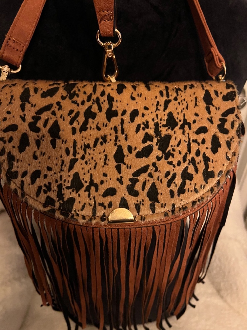 CATO - brown and black leopard print crossbody bag with fringe detailing - Picture 11 of 11